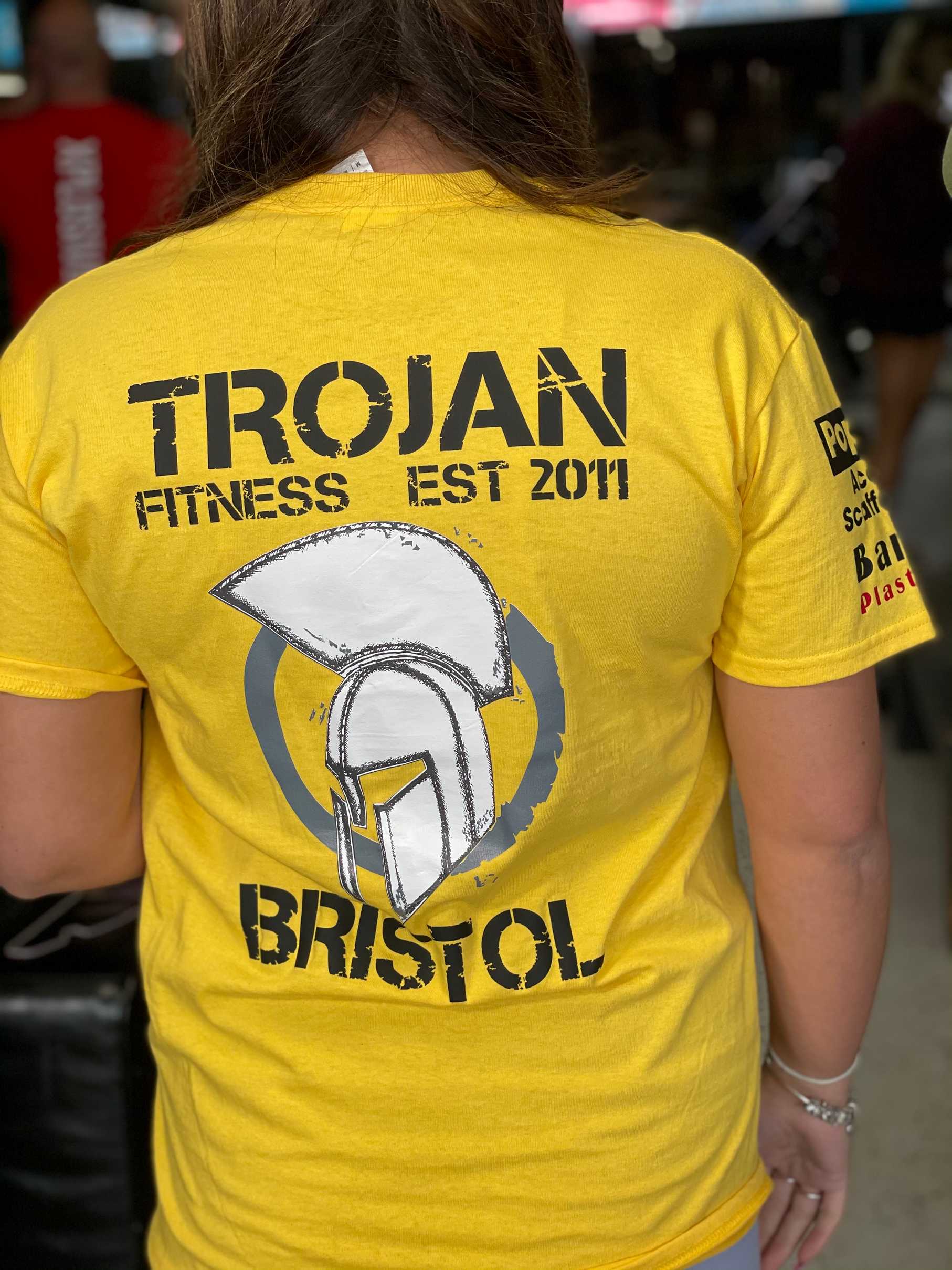 Womens Yellow Trojan Sponsors logo T-Shirt